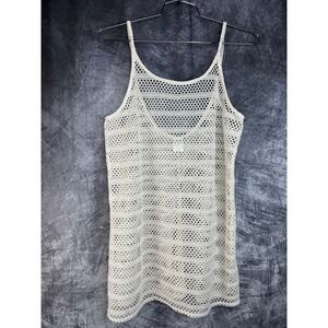 Crochet Dress Festival Party Women XL Cream Open Knit Mesh Boho Beach Cover up